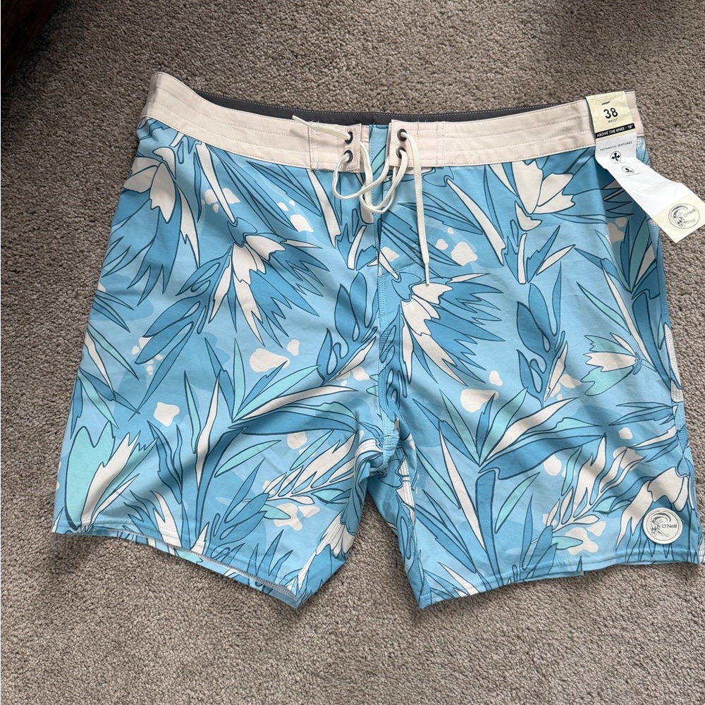 O'Neill Light Blue and Cream Floral Board Shorts